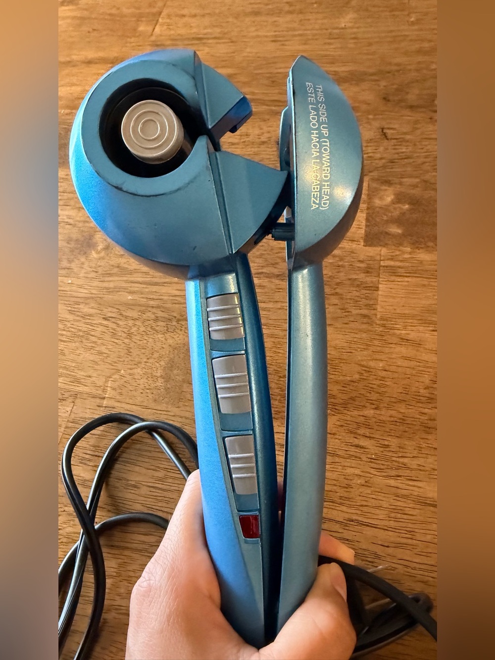 Blue Automatic Hair Curler with One-Touch Controls